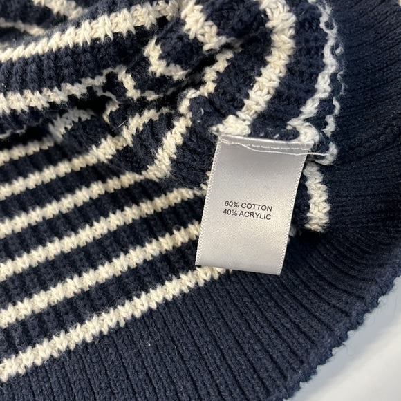 Embossed Knit Blue & White Striped Collar Pullover Sweater - Picture 5 of 5